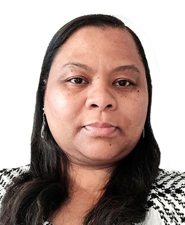 A woman wears a white shirt with black chain lines