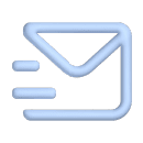Blue mail icon on black background.