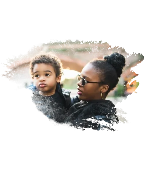 Mother and child in artistic frame.