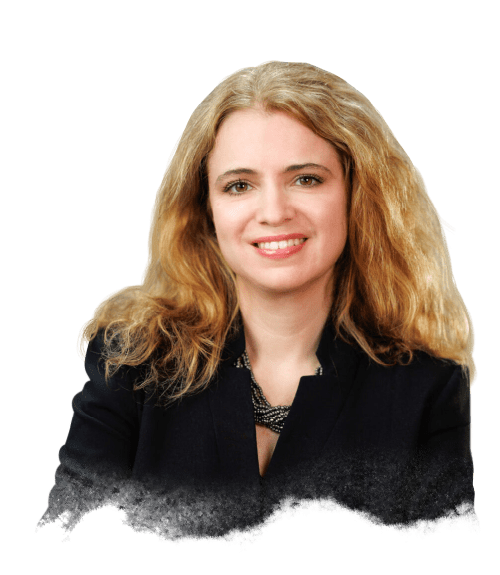 Smiling woman with long blonde hair.