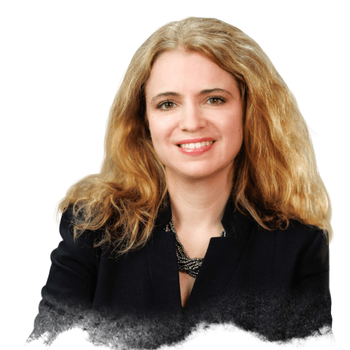 Smiling woman with long blonde hair.